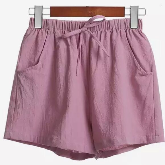 Pants - High waist cotton shorts elastic string waist color lavender Barbie core NWOT